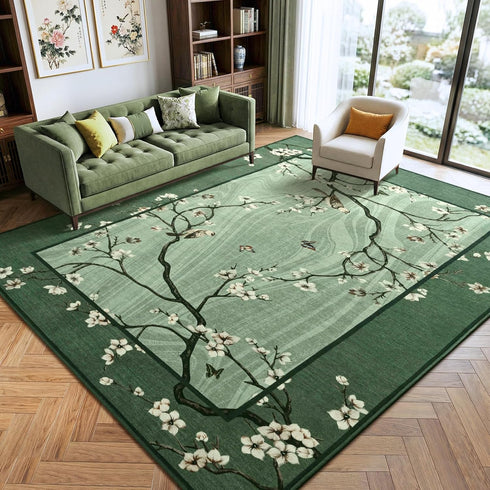 4x6 Area Rug for Living Room, Oriental Floral Birds Washable Rugs for Bedroom, Soft Low Pile Non Slip Carpet for Dining