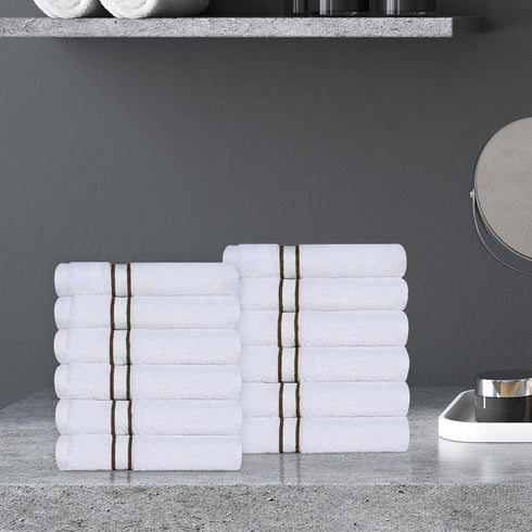 Superior Turkish Cotton 12-Piece Washcloth/Face Towel Set, Latte, Quick Dry, Small Towels for Home, Spa, Hotel, Guest
