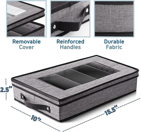 Flatware & Utensil Storage - Durable Silverware Storage Box with Padded Dividers, 5 Compartment Flatware Storage Case, Silverware Case with Handles and Removable Lid - Protects and Organizes Cutlery by Hearth & Harbor