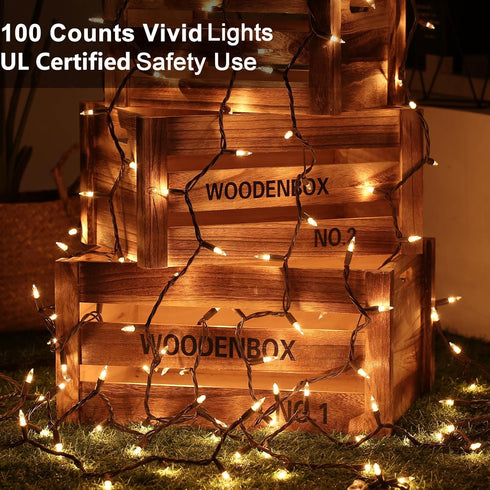 ODEETRONIC Twinkle String Lights, 21.63ft 100 Count Incandescent Brown Christmas Lights for Indoor Outdoor Decor