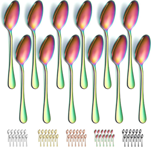 Rainbow Dinner Spoons 12 Pieces, 18.5cm Stainless Steel with Rainbow Titanium Plating, Dishwasher Safe