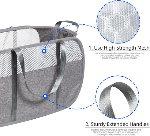 Tear Proof Pop Up Laundry Hampers with Strong Handles, Easy to Carry & Collapsible Laundry Basket, Honeycomb
