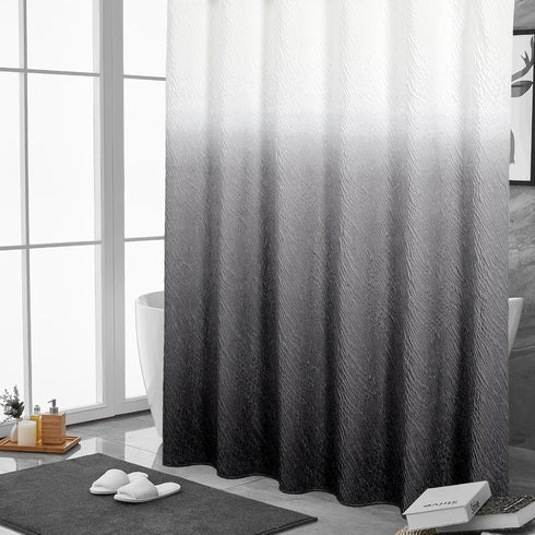 Set 3D 72 72 MitoVilla Black Ombre Shower Curtain with Hooks, Waves Textured Fabric Shower Curtains for Modern Luxury