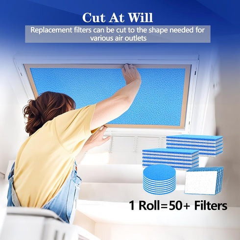 12"X100" 8 Air Vent Filter, Cut to Size Air Filter Material, MERV Electrostatic Air Filter Roll, Blue & White Vent
