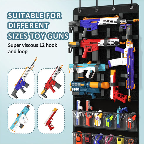 Over Door Toy Gun Storage, Hanging Organizer for Toy Guns, Hanging Toys Organizer with Pockets, Hook&Loop Straps