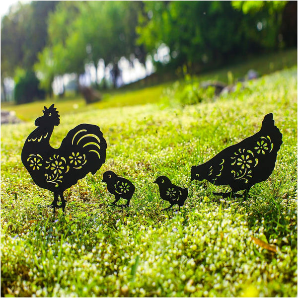 EZTZEN Chicken Metal Garden Stakes Decorative,Chicken Gifts for Women/Men/Chicken Lovers Gifts,Black Chicken