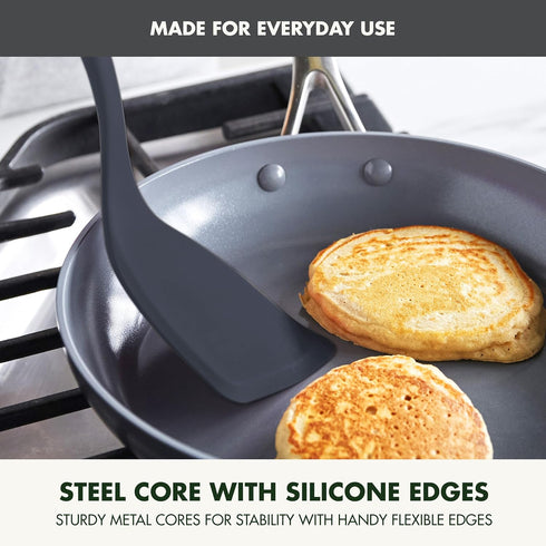 GreenPan Silicone Solid Turner Spatula, Flexible Nonstick Cooking Utensil, Heat-Resistant, BPA-Free, Gray