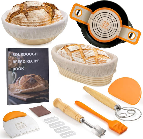 Sourdough Starter Kit, Sourdough Bread Baking Supplies, 9" Round & 10"Oval Rattan