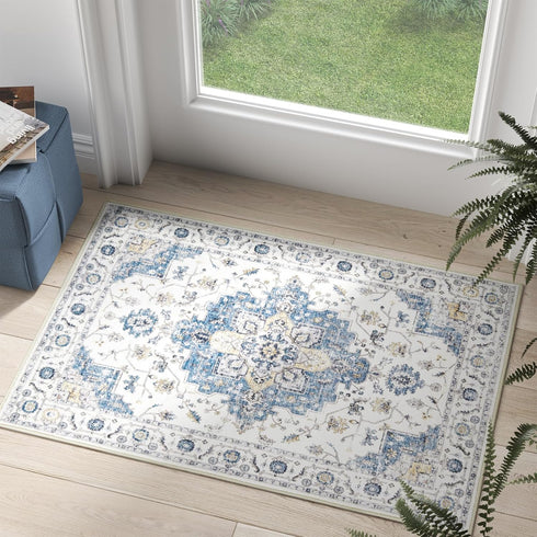 jinchan Vintage Area Rug 2x3, Washable Entryway Rug, Floral Medallion Non-Slip Soft Classic Carpet