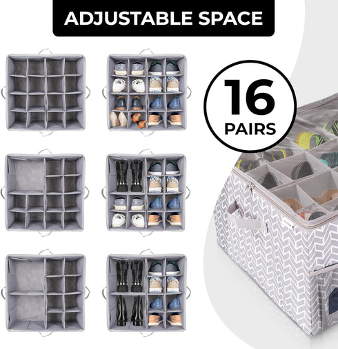 ALCOVA Shoe Organizer for Closet, Sandal Organizer with Mesh Pocket, Adjustable Dividers, Clear Lid Cover, Fits up to