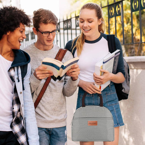 BALORAY Insulated Lunch Bag for Women Men, Reusable Lunch Tote for Work, Picnic, Travel, Black White Stripes