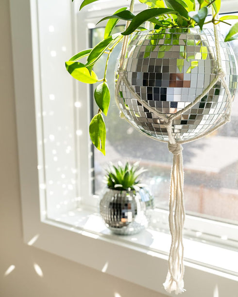 8" (8" Hanging Disco Ball Planter - with Acrylic Stand and Macrame Plant Hanger - Home Dcor, Room Dcor, Patio or Boho