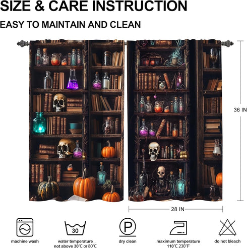 2 Set 28"x36" Worltoldb Vintage Bookshelf Kitchen Curtains Cafe Curtains for Bathroom Dining Room Living Room Pocket