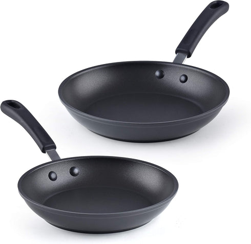 Cook N Home Nonstick Sauté Fry Pan Professional Hard Anodized 2 Piece Skillets Cookware Sets (8 and 9.5 inch) Black