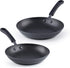 Cook N Home Nonstick Sauté Fry Pan Professional Hard Anodized 2 Piece Skillets Cookware Sets (8 and 9.5 inch) Black
