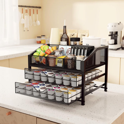 Countertop, Homsorout Coffee Bar Organizer - Coffee Station for Metal and Wood K Cup holder Storage Basket for Syrup