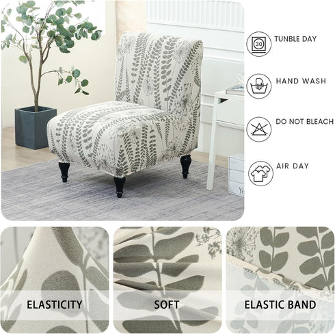 Armless Accent Chair Cover, Stretch Printed Chair Slipcover Soft Slipper Chair Covers Furniture Protector Covers