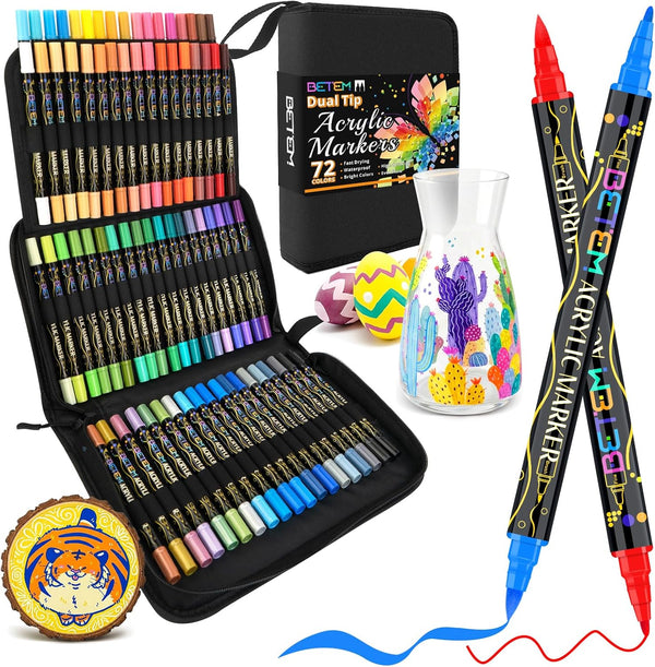 Betem Paint Markers Acrylic Paint Pens, Dual Tip 72 Colors Acrylic Markers