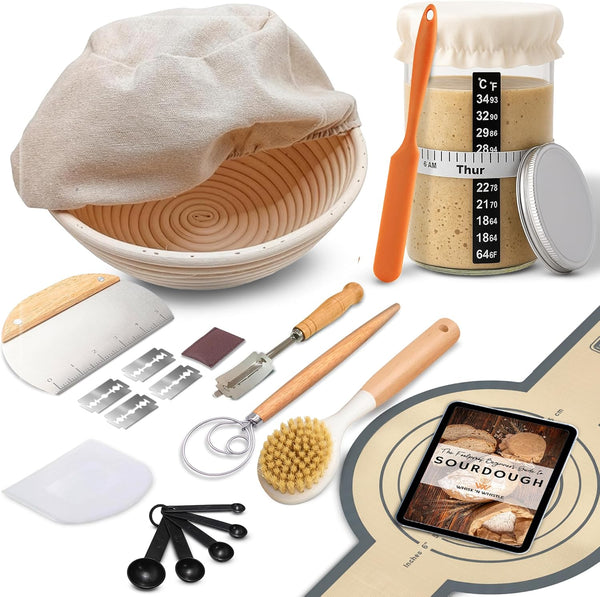 Complete Sourdough Starter Kit and Sourdough Bread Baking Supplies - Includes 9"