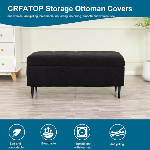 CRFATOP Jacquard Rectangle Ottoman Stool Cover Stretch Folding Storage Footstool Bench Slipcovers Upholstered Foot