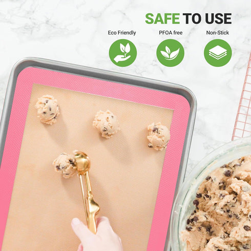 Nutrichef Silicone Baking Mats, 2 Non-Stick Reusable Mats, 16.5 x 11.6 IN, Oven-Safe up to 480°F, Pink