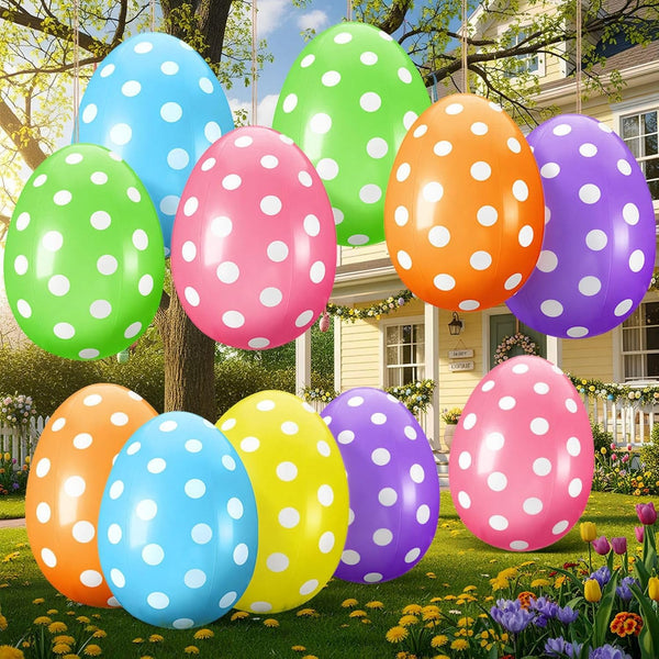 12 Pack 24 Inch Easter Inflatable Eggs Jumbo Outdoor Decorations Yard Lawn