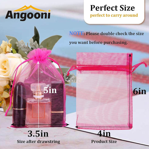 100PCS 4x6 Inches Organza Gift Drawstring Bags Pouch for Jewelry Party Wedding Favor Festival Bags (Hot Pink)