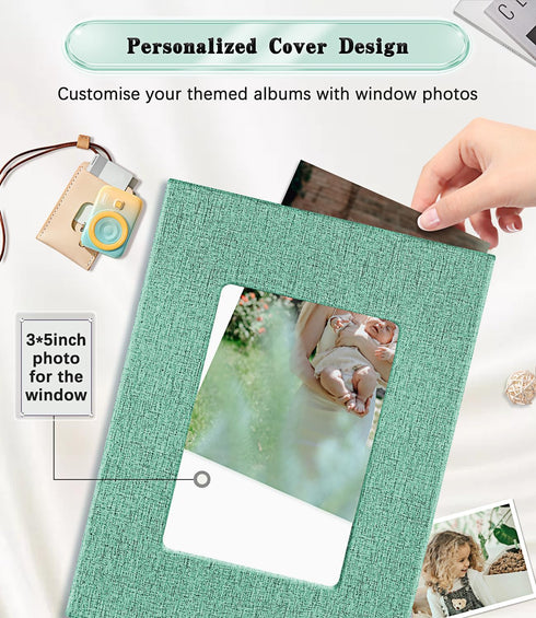 Photo Album for 4x6 Photos, Linen Cover Slide-in Book Holds 100 Photos with 50 Black Pages (Turquoise)