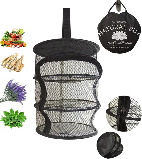 9 Inch 3 Level MICRO Hanging Dry Net, Indoor/Closet Drying Rack for Herbs, Black Mash Screen with Zipper