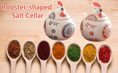 Frezonika 13 OZ Counter, Countertop Ceramic Salt Cellar with Lid and Spoon, Large Chicken Salt Jar, Salt Holder