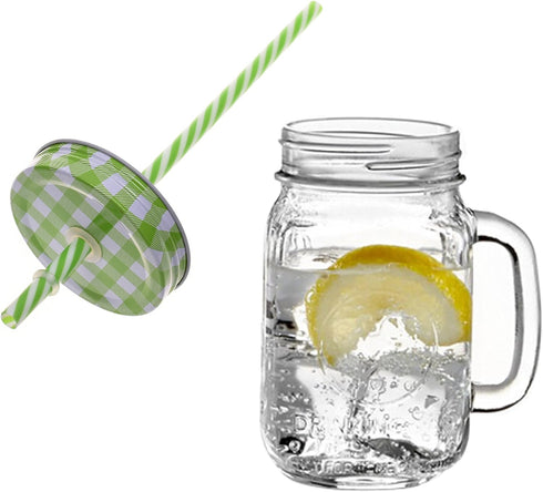 Cosmos 8 Pcs Regular Mouth Mason Jar Lids | Decorative Metal Jar Lids with Straw Hole Design