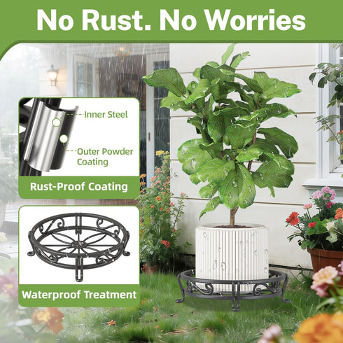 2-Pack 11-Inch iDavosic.ly Metal Plant Stands for Outdoor Indoor, Wide Rust-proof Iron Heavy Duty Flower Pot Holder