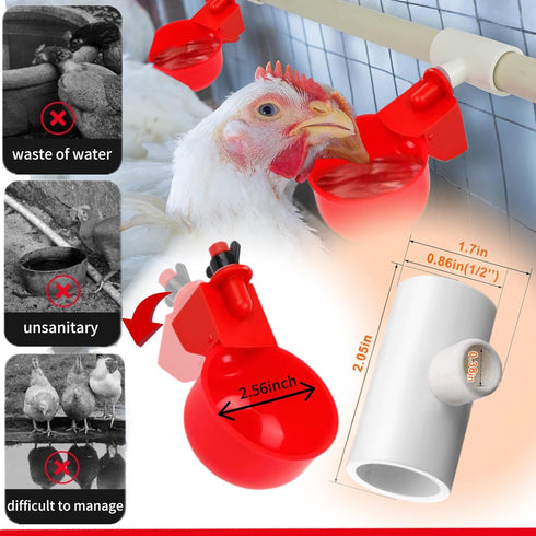 Generic 24 Pack 1/2" (12 12 24-Piece Automatic Chicken Waterer Cups Kit, Gravity-Fed Poultry Drinker with PVC Tee