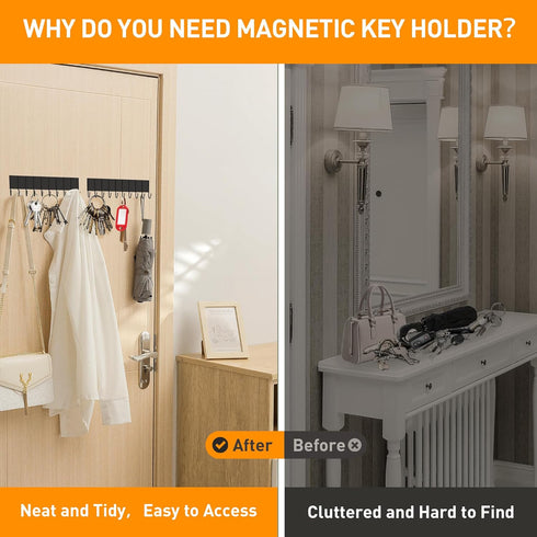Magnetic Key Holder For Fridge With 10 Hooks, Magnetic Utensil Holder For Wall, Strong Magnetic Key Hanger Hooks Organizer, Magnent Key Rack For Kitchen Metal Door Garage Grill Tools Coat Towel Purse by Laowu