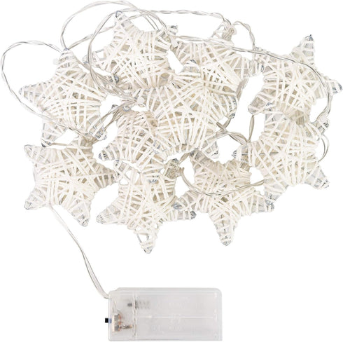6 ft 10 LED Metal Rattan Style Star String Fairy Lights Garland, Battery Operated, Wedding Holiday Christmas Tree, Warm