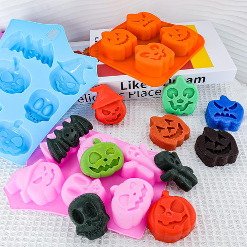 Pumpkin Silicone Mold Halloween Cake Mold, 5 PIECE Chocolate Molds with Ghost, Pumpkin, Bat & Witch Hat Cookie Molds