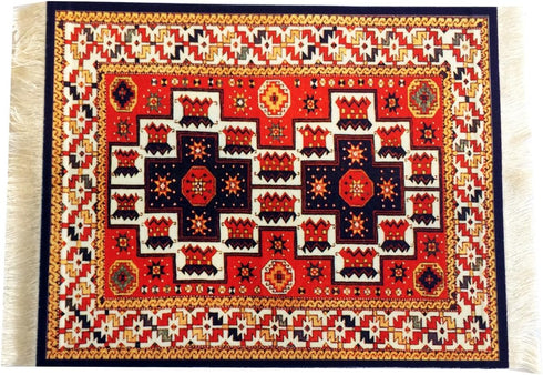 Set of 4 Rug Table Coasters – Oriental Design Fabric Drink Mats, Absorbent Kitchen Accessories, Red Blue