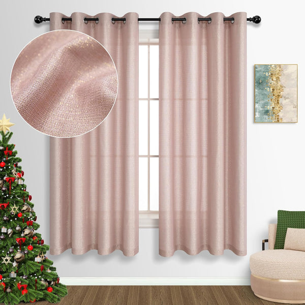 Rose Gold Curtains for Girls Bedroom Decor 63 Inch Length 2 Panels