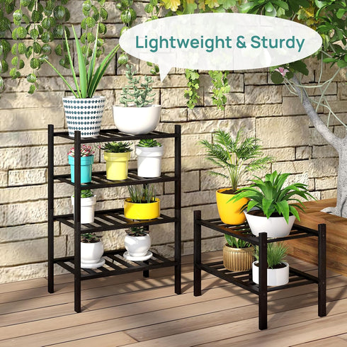 4-Tier Closet, viewcare Black Small Shoe Rack for Entryway, Bamboo Shoe Organizer for Hallway Free Standing Shoe Racks