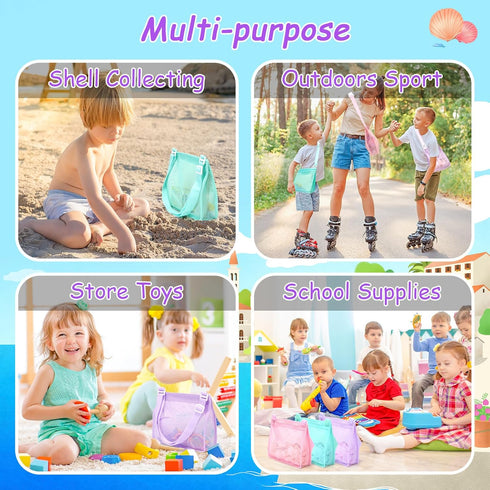 Tagitary Beach Toy Mesh Beach Bag, Sand Toy Seashell Bag with Zipper for Kids, Set of 3