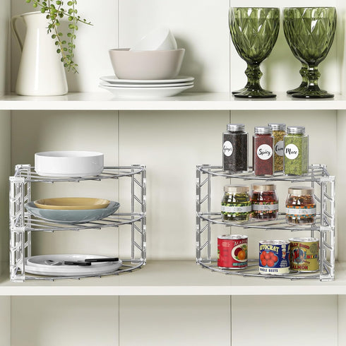 3-Tier Counter 2 Pack, Deco Brothers and Cabinet Corner Shelf Organizer, Chrome