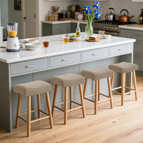 Set 4 Counter Waterproof Bar Stool Covers of Rectangle Camel Jacquard Stretchable Backless Barstool Seat Cover Bar