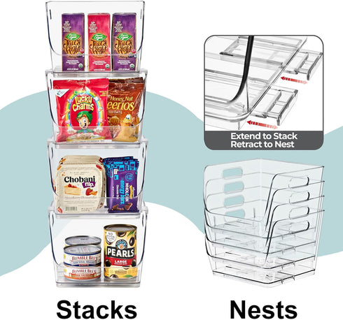 6 Pack) Sorbus Stackable Storage Bins Open Front, Clear Stackable Storage Bins, Pantry Bins for Storage