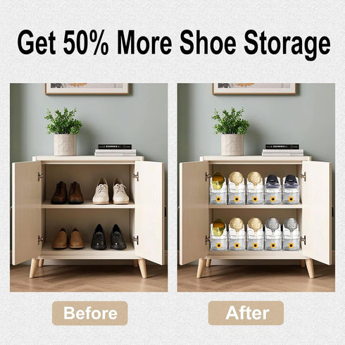 12PACK Closet Clear Shoe Slot Organizers Shoe Stacker Rack Organizer for Adjustable Shoes Holders Space Saver Zapateras