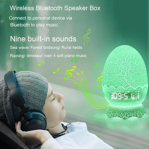 NNDHYA ZQY002 Dinosaur Egg Kids Clock | Alarm Clock | Colors Night Light | Lullaby Sound Machine |Bluetooth Speaker