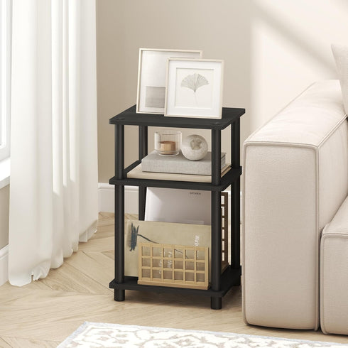 3-Tier Furinno Turn-N-Tube Side Table, End Table with Open Shelf, Toolless Assembly Night Stand, Bedside Table
