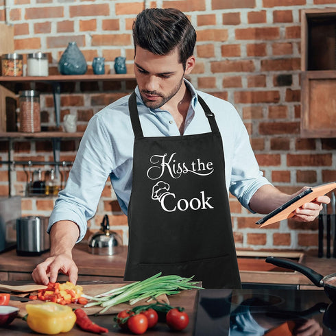 Xornis 100% Cotton Funny Apron with 2 Pockets - Adjustable Bib Black Apron for Men Women BBQ Grilling Gifts Cooking