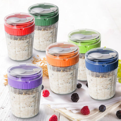 Large Overnight Oats Containers to go,4 Pack Glass Meal Prep Jars 2 Cups Wide Mouth Yogurt Pudding Storage Airtight