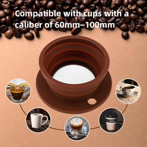 Set of 2 Paperless Collapsible Travel Pour Over Coffee Dripper Kit, Silicone Maker with Stainless Steel Filter