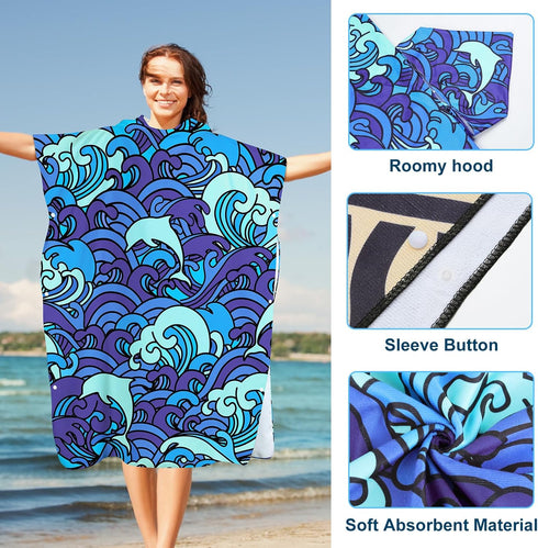 41x 35in Queenshin Surf Poncho Wearable Waves Towel Adult Hooded Beach Towel Microfiber Absorbent Quick Dry Changing